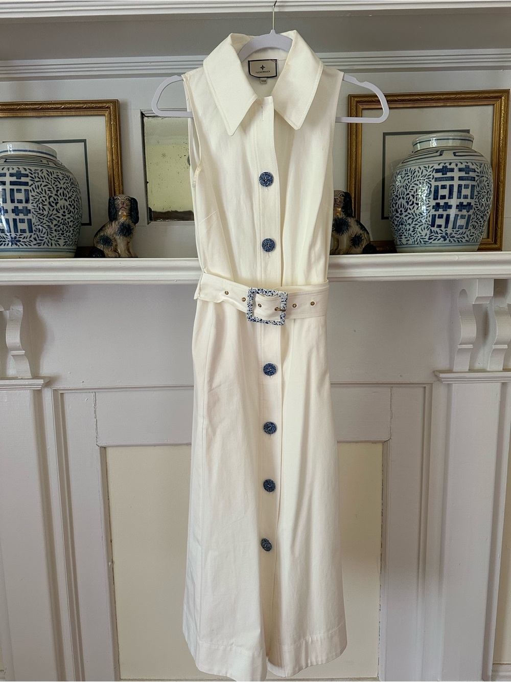 Tuckernuck Sleeveless Ivory Button-Front Midi Dress with Belt